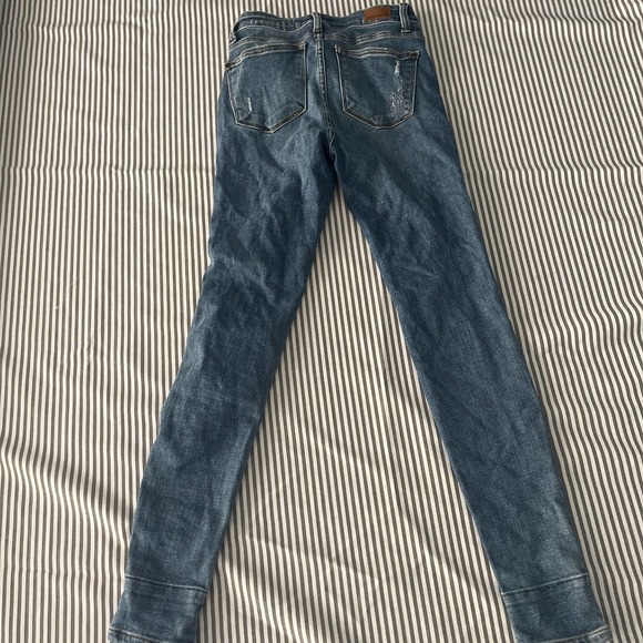 Judy Blue Distressed Skinny Jeans with Buffalo Plaid Patches - Picture 2 of 5